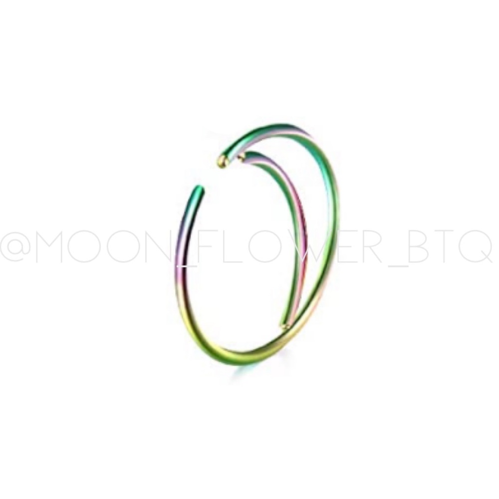 Rainbow Crescent Moon Fixed Hoop Nose Ring